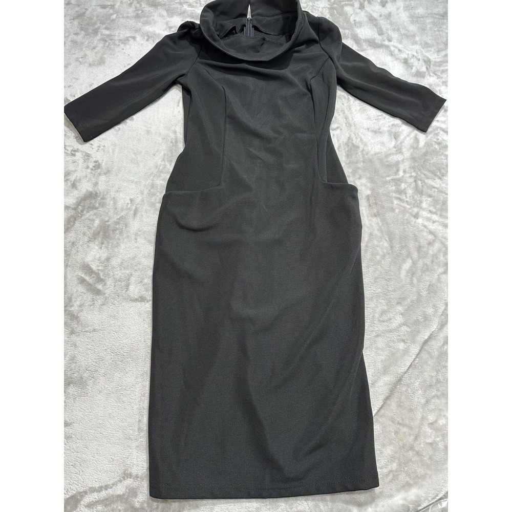Laura Bettini Dress Women's Size Medium Black Cowl Neck 3/4 Sleeve‎ NWOT